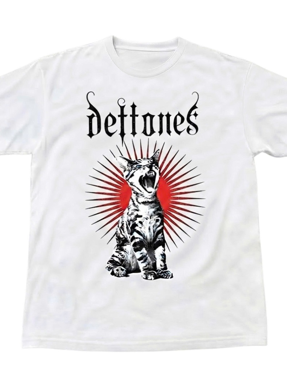 Deftones Cat Logo Graphic Tee - White with Red & Black